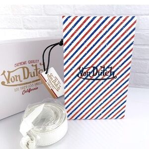 Designer Von Dutch Red, Blue, and White Striped Bag.